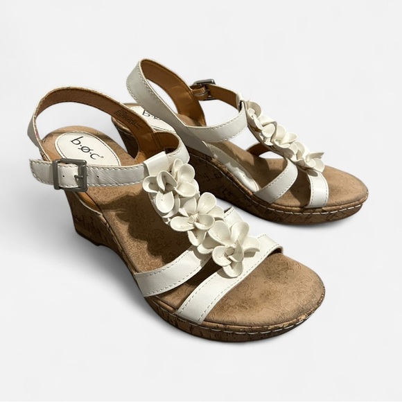 b.o.c. Shoes - b.o.c. White and Tan Wedges with Floral Accents